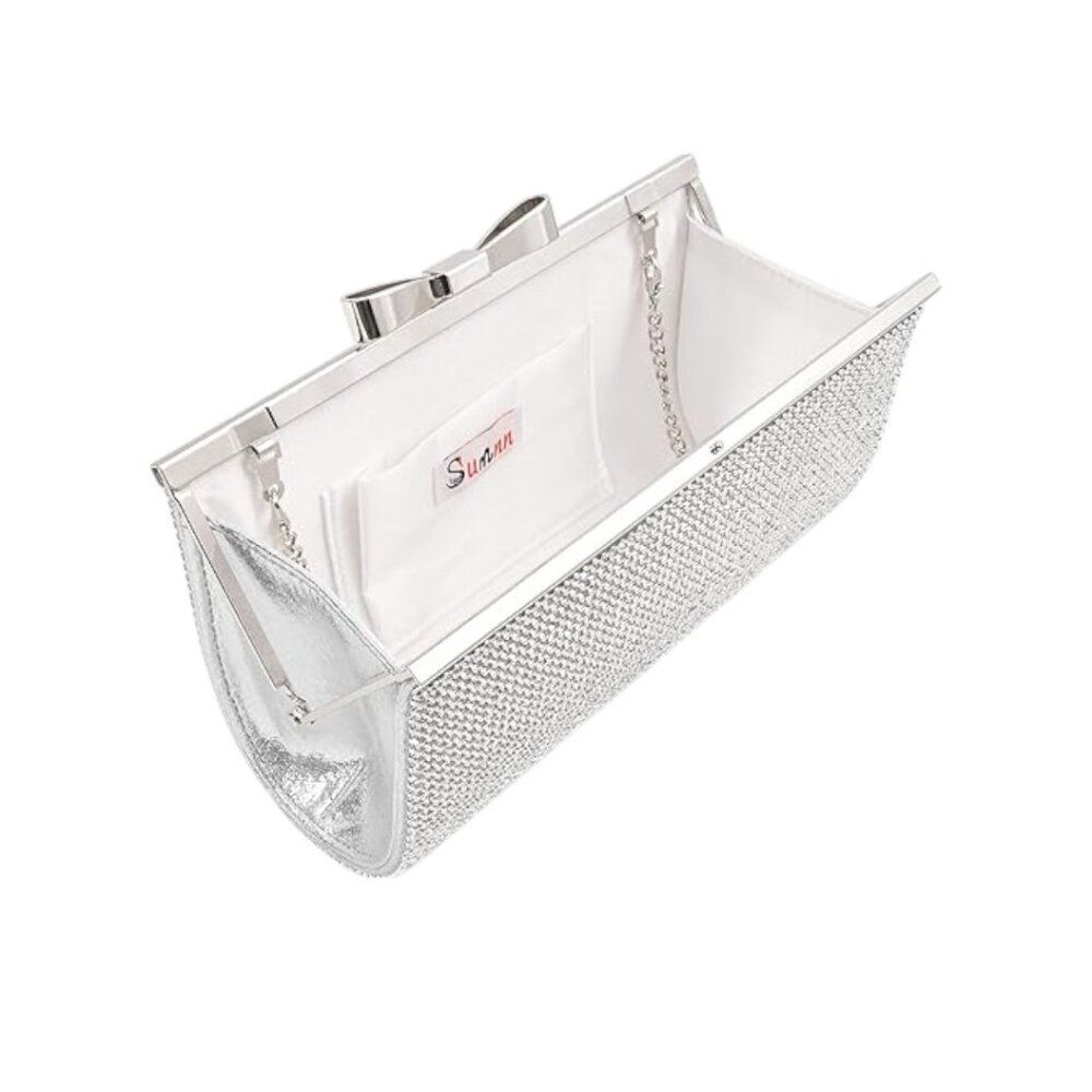 Silver Sparkly Rhinestone Crystal Evening Clutch Bag - Picture 2 of 4